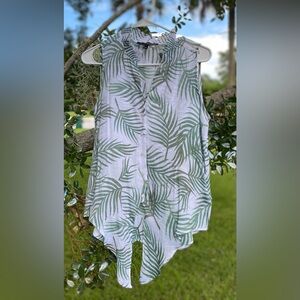 HARVE BERNARD Womens White Green Palm Leaf Sleeveless Front Tie Blouse Tank S